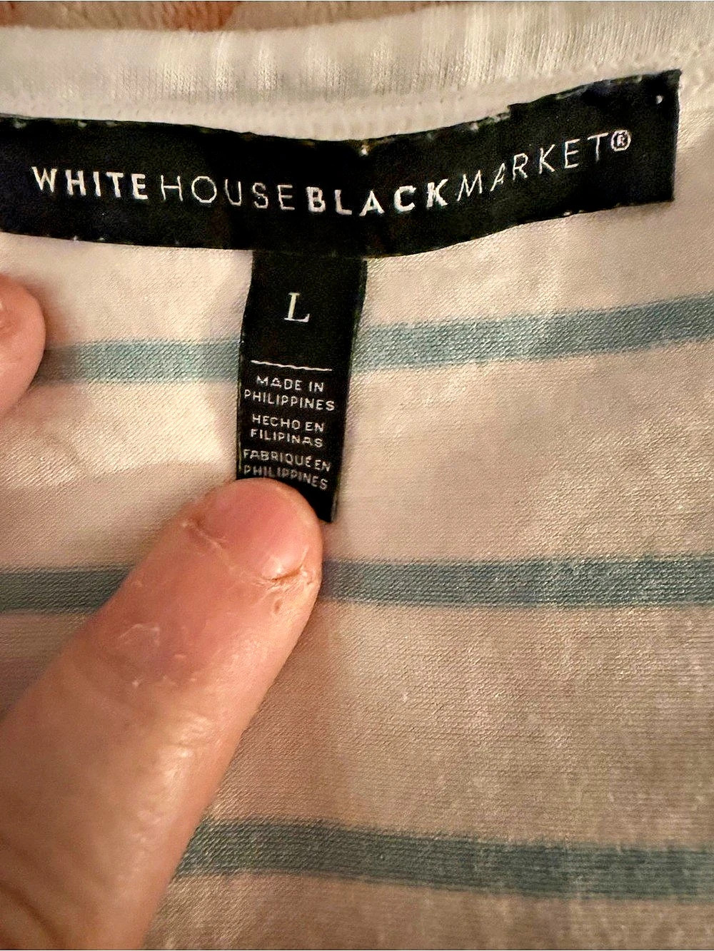 White House Black Market Striped V-Neck Top in White & Blue Size Large - Picture 2 of 4
